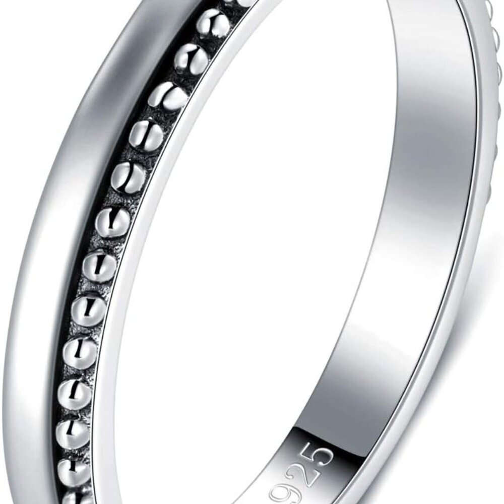 925 Sterling Silver Ring High Polish Thin Beaded Bali Stackable Tarnish Resistan